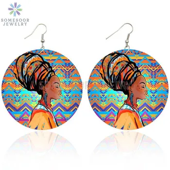 SOMESOOR 3 Dizaino Afrikos Etninės Headwrap Moteris Mediniai Genčių Auskarai Juoda Šaknys Meno Dažytos iš Abiejų Pusių Tabaluoti Moterims, Dovana