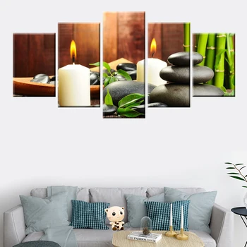 Spa natiurmortas su aromatinių žvakių ir zen stone šiuolaikinio namų dekoro kambarį miegamojo sienos meno freskos drobės modulinės 5 vnt