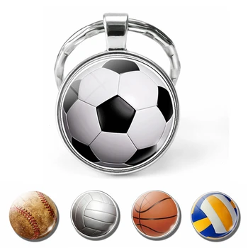 Sporto Serijos Futbolo Keychain Futbolo, Krepšinio, Tinklinio Srityje Stiklo paketų prižiūrėtojų raktinę Cabochon Papuošalų Gerbėjų Pakabukas Vyrų Dovana