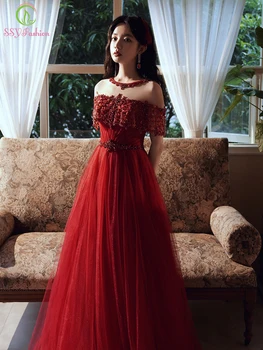 SSYFashion Naujas Prabangus Vyno Raudoną Vakarinę Suknelę Nuotaka Pokylių Elegantiškas Blizgančiais Duobute Oficialų Suknelė Ypatinga Proga Suknelės Vestidos