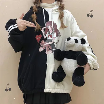 Streetwear Juoda Harajuku Viršūnes Rudenį Mielas Naujų Korėjos, Japonijos Mados Animacinių Filmų Spausdinti Moterų Atsitiktinis Pavasario Laisvi Megztiniai
