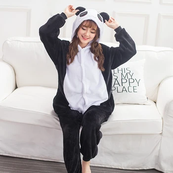 Suaugusiųjų Gyvūnų Pižama Rinkiniai Animacinių Filmų Sleepwear Cosplay Užtrauktukas Moterų, Vyrų Žiemos Unisex Flanelė Panda Pižama