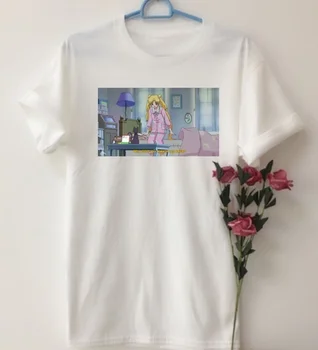 Sunfiz YF, Kodėl T Wake Me Up Anksčiau Sailor Moon Girl Funny Printe Marškinėliai Moterims Mielas Animacinių filmų Tee Viršūnės