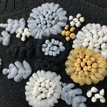 Sunkioji pramonė rankų trimatis gėlių megztinis mažas cardigan apvalios kaklo rodo, plonas megztinis rudens ir žiemos paltai