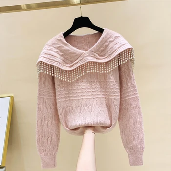 Sunkioji pramonė zawalcowany kutai lėlės apykaklės megztinis laisvas megztinis moterų 2020 m. rudens ir žiemos naujo dizaino prasme visas rungtynes megztinis
