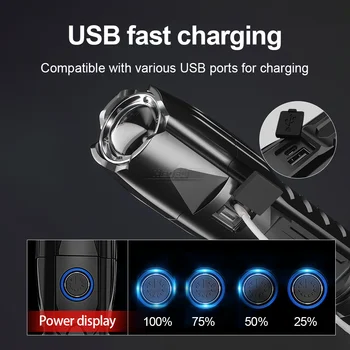 Super galingas XHP100 led žibintuvėlis 18650 USB įkraunamas žibintuvėlis XHP90 zoom Taktinis flash šviesos ranka lempa P70 medžioklės žibintų