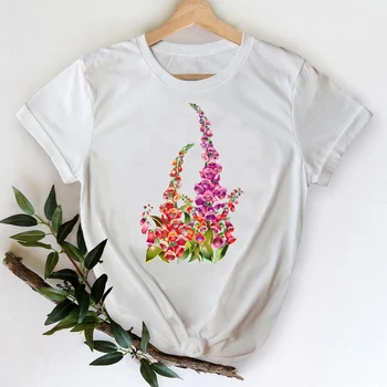 T-marškinėliai Moterims 2021 Gėlių trumpomis Rankovėmis Drabužius 90-ųjų Tendencija Drabužius Spausdinimas Grafinis Marškinėlius Viršuje Lady Spausdinti Moterų Tee Marškinėliai