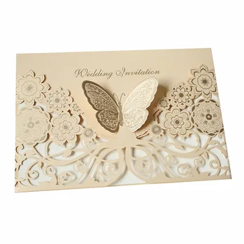 Trimatis drugelis kortelės kūrybos lazerio išpjovą vestuvių dalyvavimo šalies kvietimą Valentino Diena vestuvės