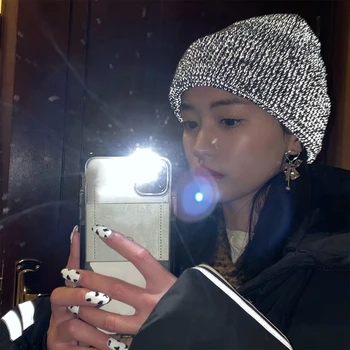 Unisex Atspindintis Megzti Beanie Skrybėlių Žiemą Šilta Naktinio Važiavimo Dviračiu Didelio Matomumo Saugos Hip-Hop Manžetai Kaukolė Bžūp