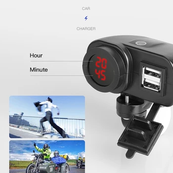 Universali Vandeniui 12V Motociklo Dual USB Įkroviklis Adapteris su Elektroniniu Laikrodžiu IŠJUNGTI Mobiliuosius Telefonus, GPS Tablečių