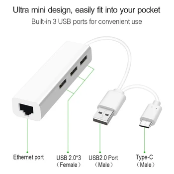 USB 3.1 C Tipo, USB 2.0, A Tipo Stebulės 3 Port USB 2.0 RJ45 Adapterį, KOMPIUTERIO Priedai, Nešiojamas Docking Station Maitinimo Adapteris