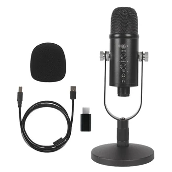 USB Mikrofono, PC Mikrofonas, USB Kondensatoriaus Žaidimų Įrašymas Mikrofonas su Stovu Kempine Padengti & Type-C Adapter