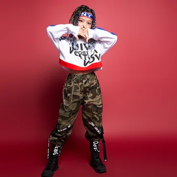 Vaikų Hip-Hop Drabužių Palaidinukė Apkarpyti Viršūnes Camo Taktinis Krovinių Kelnės Mergaitėms Džiazo Šokio Kostiumai Vaikams Drabužių Streetwear
