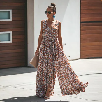 Vasaros 2019 Moterims Gėlių Suknelės Plius Dydžio Frocks Boho Chic Maxi Suknelės Moterų Paplūdimio Suknelė Tunika Ilgai Laisvalaikio Moteriški Drabužiai