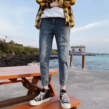 Vasaros 2020 džinsinio džinsus vyrų ripped jeans vyriški Slim korėjos hip-hop streetwear elgeta kulkšnies ilgis pieštuku kelnės