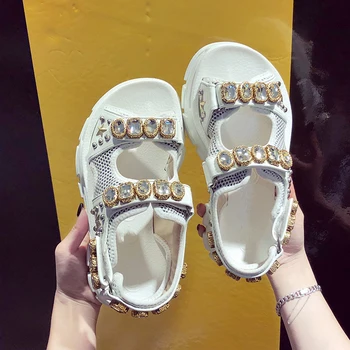 Vasaros kalnų krištolas Moterų Sandalai, batai moterims 2019 Kvėpuojantis Patogus, neslidus Ponios Pėsčiomis Paplūdimio Sandalai moterims Bateliai 35-40