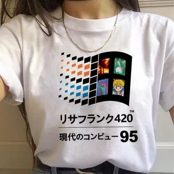 Vasaros moterų marškinėliai Vaporwave estetinės laisvalaikio T-shirt ladies Ulzzang T-shirt grafikos retro animacinių filmų Harajuku T-shirt