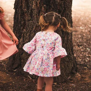 Vasaros Sielovados stilius Vaikų Mergaičių Gėlių Suknelė Saldus Garsiakalbis rankovėmis Medvilnės Kūdikių Merginos Princesė Suknelė Vaikų Drabužiai