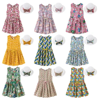 Vasarą Vaikai Suknelės Mergaičių Gražių Gėlių Spausdinti Rankovių-line Suknelė Baby Vaikų Medvilnės Princesė Suknelė Drabužius