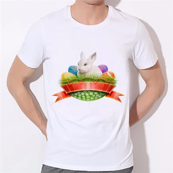 Velykų Triušis su kiaušiniais, vyriški marškinėliai trumpomis Rankovėmis Mados marškinėliai Mados karalius Logotipą, T-shirt