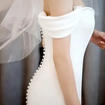 VENSANAC Elegantiškas Brangioji Satino Teismas Traukinio Undinė Vestuvių Suknelės nuo Peties Užtrauktukas Backless Vestuvinės Suknelės
