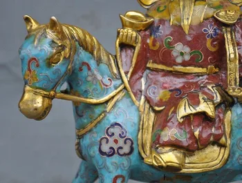 Vestuvių dekoravimas bronzos Cloisonne Emalio Paauksuota Jojimo arklys Yuanbao Ruyi Mammon turto Dievo statula