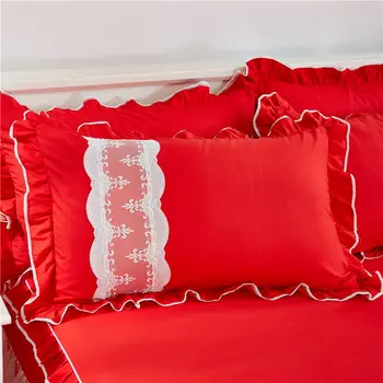 Vestuvių raudonos Nėrinių patalynės komplektai visą karalienė, karalius antklode padengti princesė mergaitės lova sijonas korėjos patalyne, prabangos antklodė padengti rinkiniai
