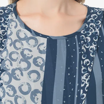 Vtį Mėlyna Apačioje Atspausdinta Šilko Apvalios Kaklo Siūlės Konstrukcijos Paviršiaus Dvigubas Trumpas-Ilgas rankovėmis marškinėliai Moterims Bj72 Harajuku Marškinėlius