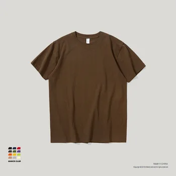 Vyriški 245g svaras medvilnės kietosios spalvos apvali apykaklė trumparankoviai marškinėliai atsitiktinis palaidų tuščią viršuje.