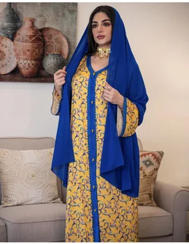 WEPBEL Artimųjų Rytų Abaja Mados Moterų Musulmonų ilgomis Rankovėmis Suknelė Turkijos Musulmonų Moterų Spausdinti Gėlių Skraiste Dubajus Laisvus Drabužius Suknelė