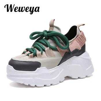 Weweya 2018 Aukštis Didėja Moterų Laisvalaikio Bateliai Platformos Pleištai Batus Moteris Sportbačiai Ponios Stambusis Instruktorių Chaussure Femme
