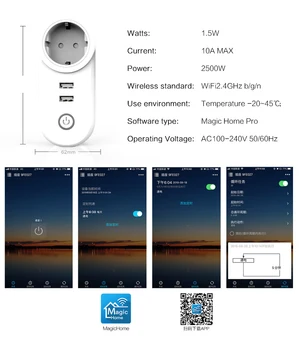 WIFI Smart Plug Su Dual USB jungtys Laikas Lizdas Belaidžio tinklo Lizdas Balso Kontrolės Dirbti Su Alexa 