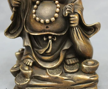 Xd 002022 Kinų Bronzos Turto YuanBao Monetų Krepšys Ventiliatorius Laimingas Juokiasi Maitrėjos Budos Statula