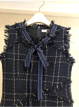 YiLin Kay 2019 Naujausias Prabanga kilimo ir tūpimo Tako Dizainerio Rudens-Žiemos Dress Moterų Laivapriekio kaklaraištis su kutais tvido vest suknelė