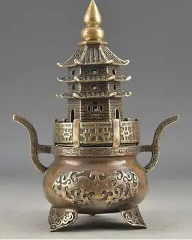 YM 306 Žalvario Buda Egzorcizmo rankų darbas Senas Kalti Pagoda Totem Smilkalų Degiklis