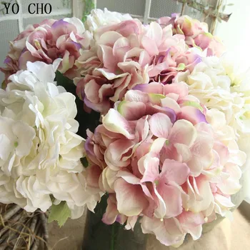 YO CHO 1PC Didelis Hydrangea Dirbtinės Gėlės Šilko Netikrą Gėlės Nuotakos Ranką, Puokštės, Vestuvių Home Hotel Dekoro Dirbtiniais Audinio Flore