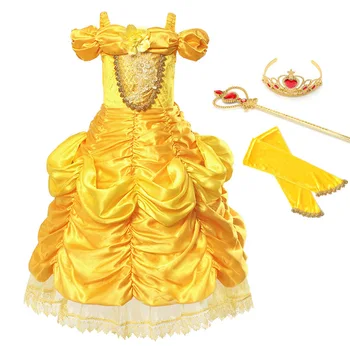 YOFEEL Mergaitės Belle Suknelė Princesė Kostiumas Vaikams Gėlių Sluoksniuotos Šalies Helovinas Gimtadienio Fantazijos Suknelės