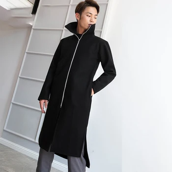 Yoshi Yamamoto stiliaus vyrų vidutinio ilgio, tamsiai apykaklės rudens žiemos vilnos kailis storas Niko striukė plonas ritininės
