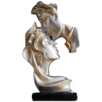 Šampanas aukso dervos pora/ meilužio bučinys skulptūros ranka raižyti jaunų įsimylėjėlių dervos vestuvių dovana, namų puošyba