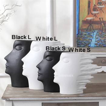 Šiaurės Šalių Keramikos Vaza, Balta Ir Juoda Galvos Formos Abstraktus Žmogaus Galvos Papuošalų, Gėlių Vaza Gėlėms Apdailos Reikmenys