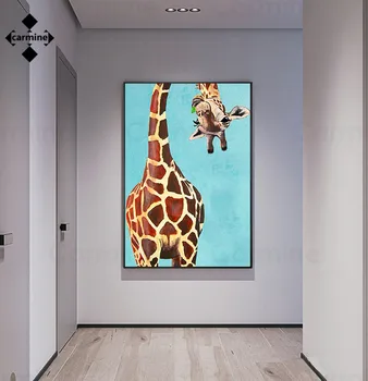 Šiaurės Žirafa, Žavinga Drobė Nuotraukas Mielas Gyvūnų Sienos Meno Tapybos, Interjero Morden Plakatai ir Spausdinimo, Miegamojo Dekoras