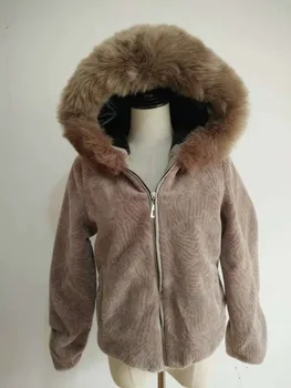Žiemos mada moterims imitacija didelis kailių apykaklės striukė plonas storas šiltas ilgomis rankovėmis kailis moterų gobtuvu fauc fox fur coat L1315 DHL