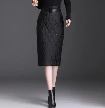 Žiemos sijonas moterų 2020 m. mados Aukštos Juosmens žemyn medvilnės sijonas korėjos Slim tirštėti šiltas juodas pakuotė klubo sijonai s109