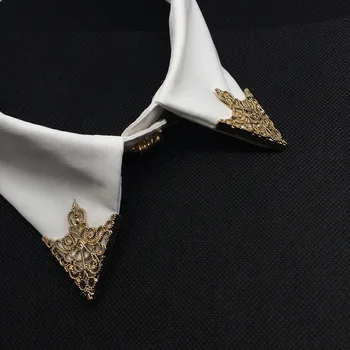 1 pora Vintage Mados Trikampis Marškinių Apykaklės Pin Vyrų ir Moterų išskaptuotas Karūna Sagė Kampe Emblema Papuošalai, Aksesuarai