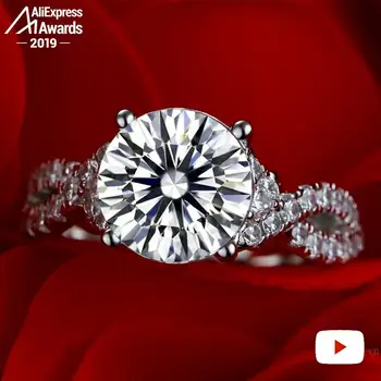 10 mm Apvalus Supjaustyti S925 Fine Jewelry sterlingas sidabro žiedas Laboratorijoje sukurta deimantų Karatais 4Cs vestuvių pasiūlymas svajonė