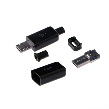 10 Rinkinių, Micro USB Suvirinimo Tipo Vyrų 5 Pin Plug Jungtis w/Plastiko Padengti 4 in 1 