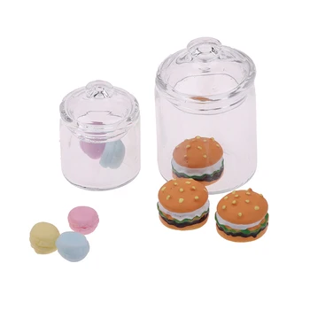 1Set 1/12 Miniatiūriniai Lėlių skaidraus Stiklo Butelių Laikymo Jar Virtuvės Lėlės Priedai Mini Hamburger Žaislai