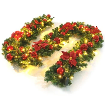 2.7 M/9Ft Dirbtinės Kalėdų Židinys Girliandą Vainikas Netikrą Pušies Medžio Ornamentas, Raudona, Židinys Ornamentu