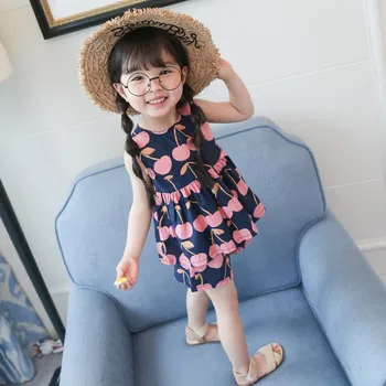 2018 m. Vasaros 2vnt Kūdikių Suknelės Nauji Kūdikių, Mergaičių Drabužiai Gėlių Modelio Baby Princess Dress PantsCotton Vaikams Drabužių