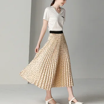 2019 m. pavasario ir vasaros naujų klostuotas sijonas moteris banga taško spausdinimo didelis švytuoklės žodis, sijonas ilgas moteriški drabužiai